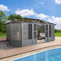 EROMMY 12X18 Solarium Room for 4 Season with Sliding Door – Grey SP-EY-US-BAAG010GY