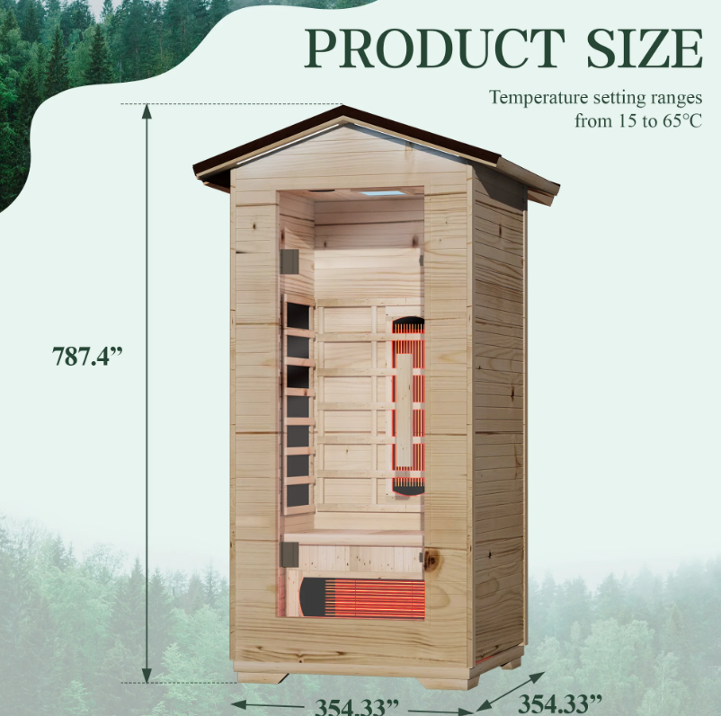 EROMMY 1 Person Outdoor Sauna with Full-spectrum Heaters SP-EY-US-JFPL050MS