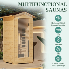 EROMMY 1 Person Outdoor Sauna with Full-spectrum Heaters SP-EY-US-JFPL050MS