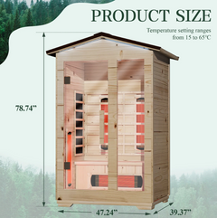 EROMMY 2 Person Outdoor Sauna with Full-spectrum Heaters SP-EY-US-JFPL051MS