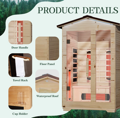 EROMMY 2 Person Outdoor Sauna with Full-spectrum Heaters SP-EY-US-JFPL051MS