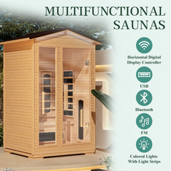 EROMMY 2 Person Outdoor Sauna with Full-spectrum Heaters SP-EY-US-JFPL051MS