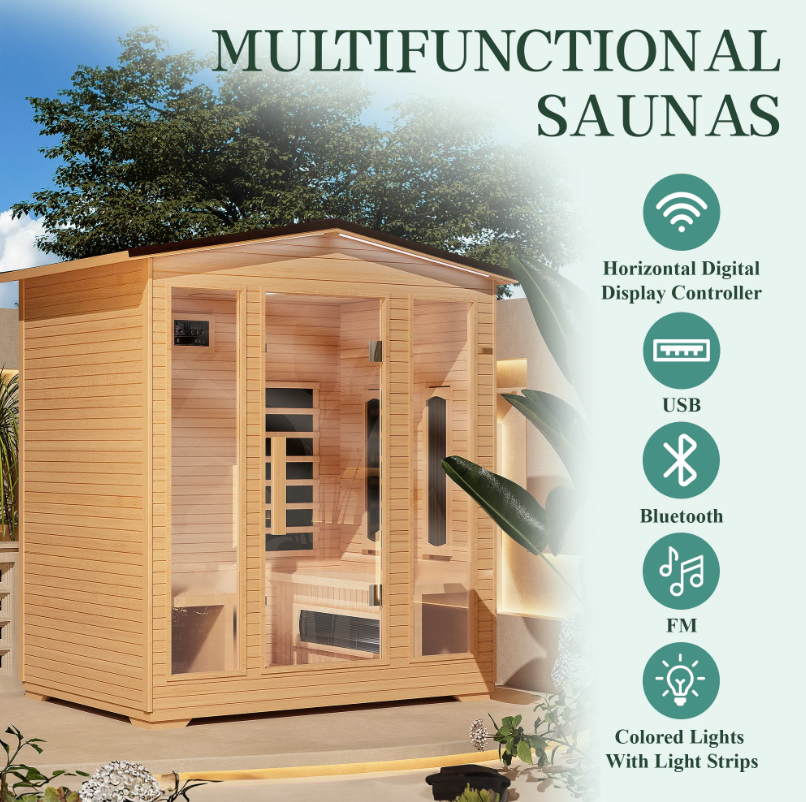 EROMMY 4 Person Outdoor Sauna with Full-spectrum Heaters SP-EY-US-JFPL052MS