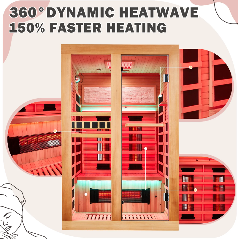 EROMMY Infrared Sauna 2 Person with Red Light Therapy SP-EY-US-JFPL063MS