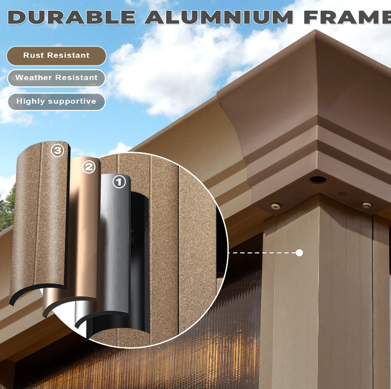 EROMMY 12X14 Florida Sunroom for Backyard Greenhouse with Sliding Door – Brown SP-EY-US-WQG055