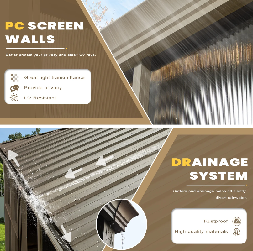 EROMMY 12X14 Florida Sunroom for Backyard Greenhouse with Sliding Door – Brown SP-EY-US-WQG055