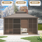 EROMMY 12X14 Florida Sunroom for Backyard Greenhouse with Sliding Door – Brown SP-EY-US-WQG055