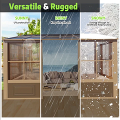 EROMMY 10X12 Wall Mounted Sunroom with Prefab 4-season Design – Brown SP-EY-US-WQG106BR