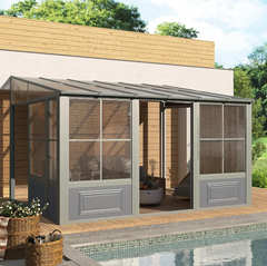 EROMMY 10X12 Wall Mounted Sunroom with Prefabricated 4-season Design – Grey SP-EY-US-WQG106GY