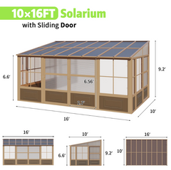 EROMMY 10X16 Lean to Sunroom for Backyard – Brown SP-EY-US-WQG107BR