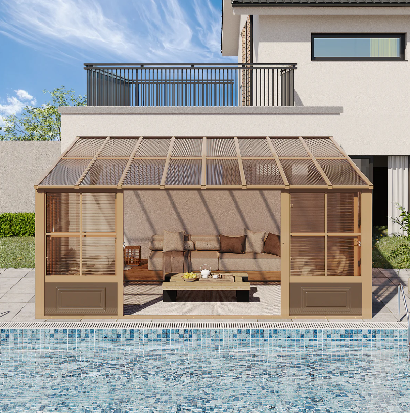 EROMMY 10X16 Lean to Sunroom for Backyard – Brown SP-EY-US-WQG107BR