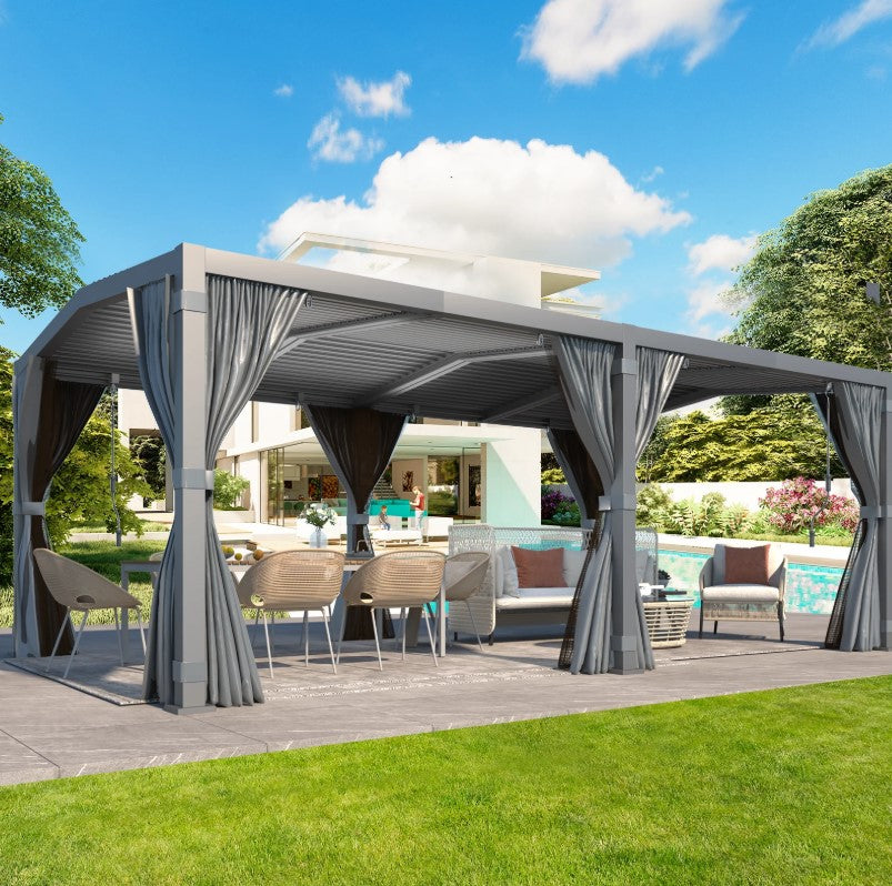 EROMMY 12X20 V-Shape Outdoor Pergola with Curtains – Dark Grey  WQG130BK