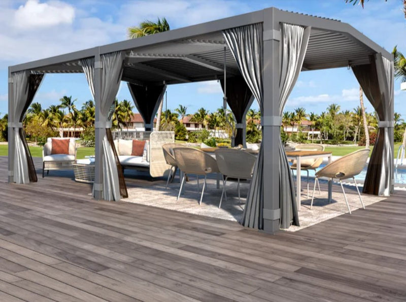 EROMMY 12X20 V-Shape Outdoor Pergola with Curtains – Dark Grey  WQG130BK