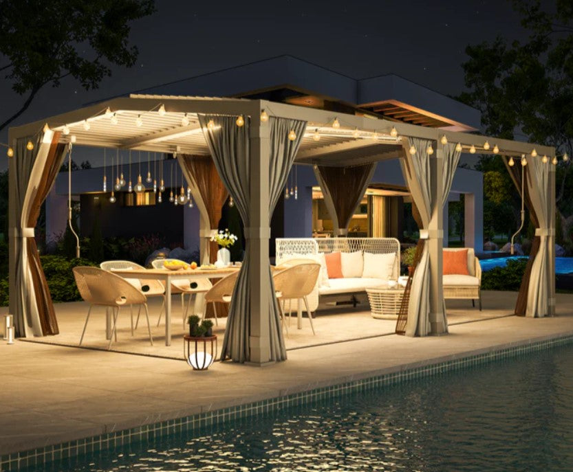 EROMMY 12X20 V-Shape Outdoor Pergola with Curtains – Dark Grey  WQG130BK