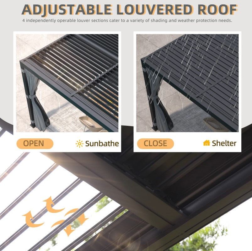 EROMMY 12X20 V-Shape Outdoor Pergola with Curtains – Dark Grey  WQG130BK