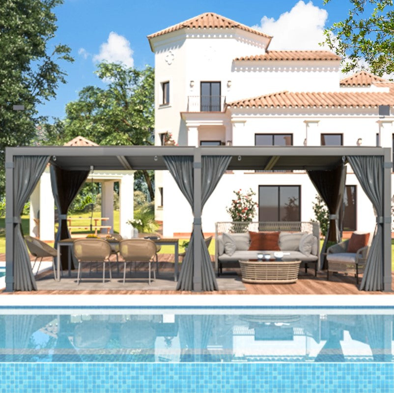 EROMMY 12X20 V-Shape Outdoor Pergola with Curtains – Dark Grey  WQG130BK