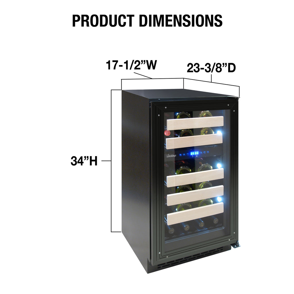 Vinotemp Private Reserve Series Panel Ready Dual-Zone 18" Wine Cooler, 32 Bottle Capacity, in Black VT-18PR28