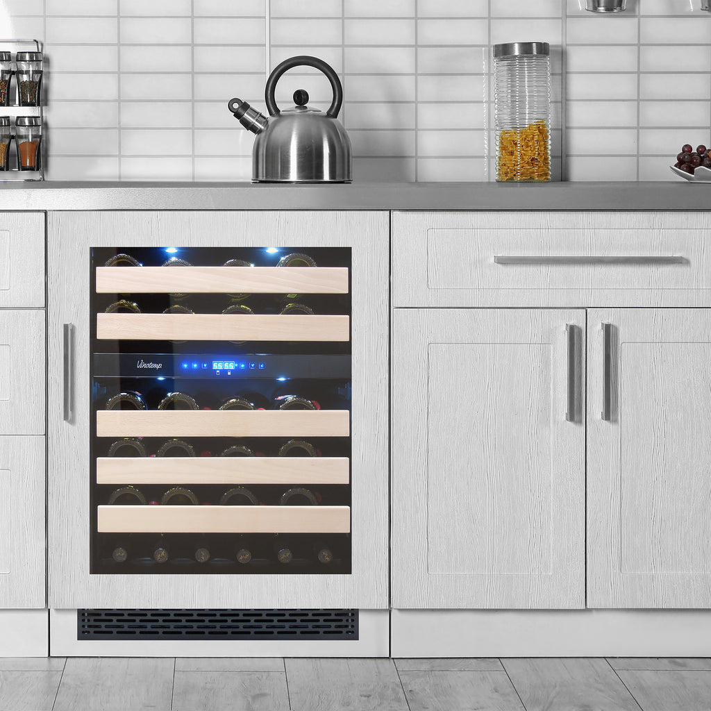 Vinotemp Private Reserve Series Panel Ready Dual-Zone 24" Wine Cooler, 46 Bottle Capacity, in Black VT-24PR46