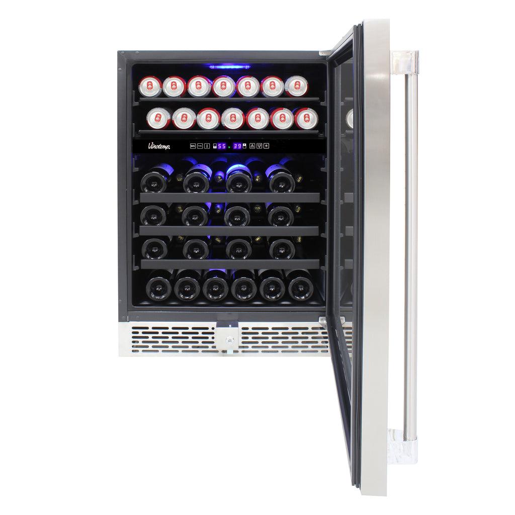 Vinotemp 24" Outdoor Dual-Zone Wine and Beverage Cooler, 30 Bottle and 84 12 oz Can Capacity, in Stainless Steel VT-OUTDR24GD