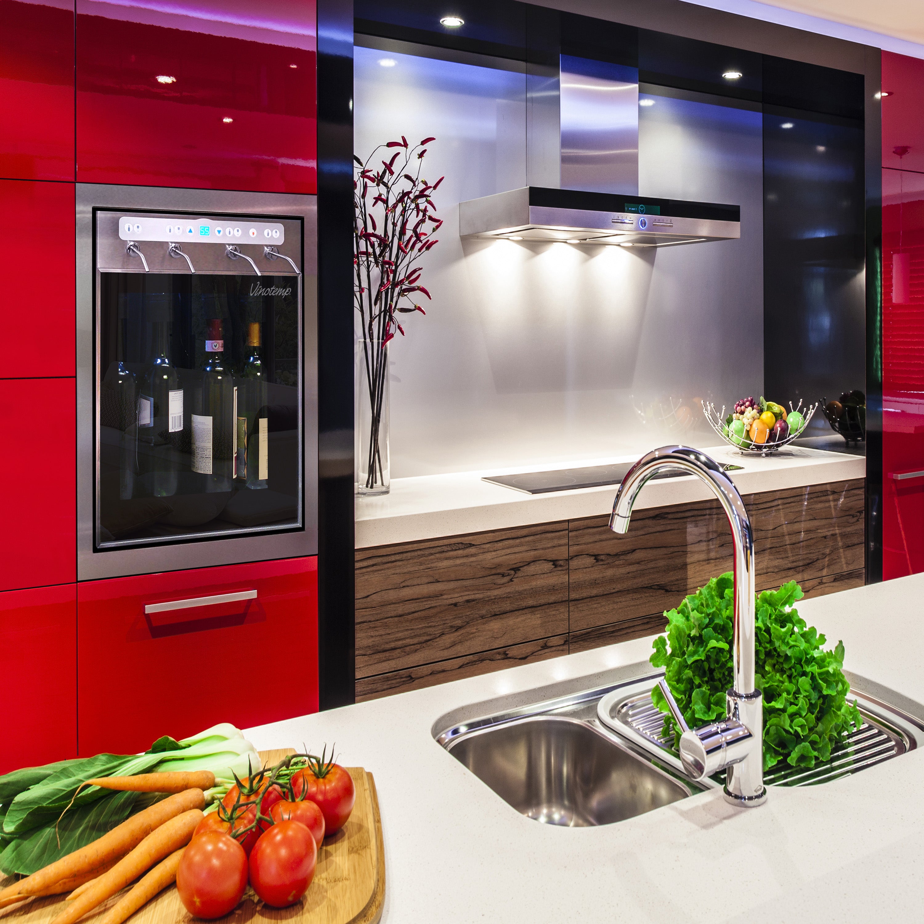 Vinotemp WineSteward Dispenser with Push Button Control, 4 Bottle Capacity, in Stainless Steel VT-PRWINEDIS4S