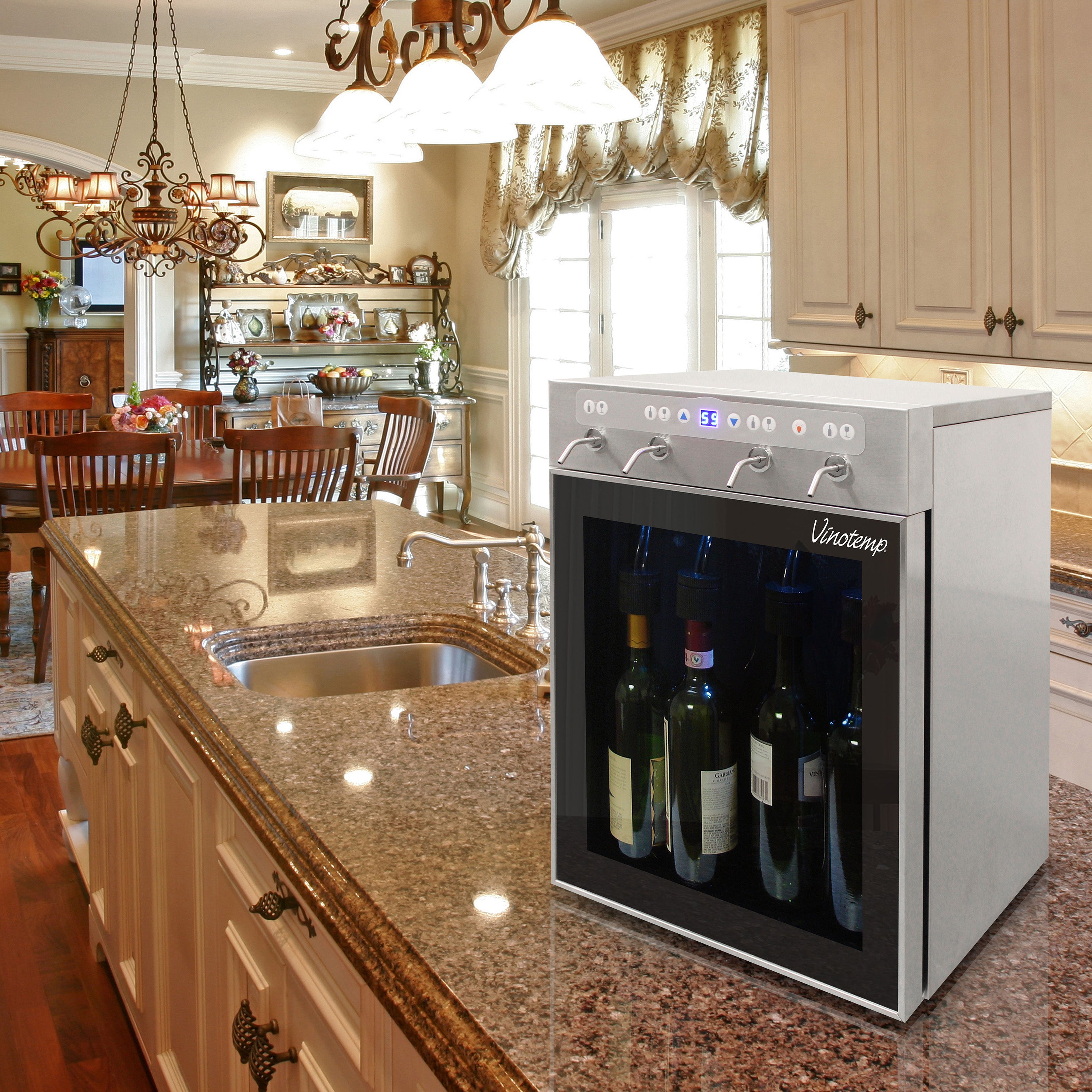 Vinotemp WineSteward Dispenser with Push Button Control, 4 Bottle Capacity, in Stainless Steel VT-PRWINEDIS4S