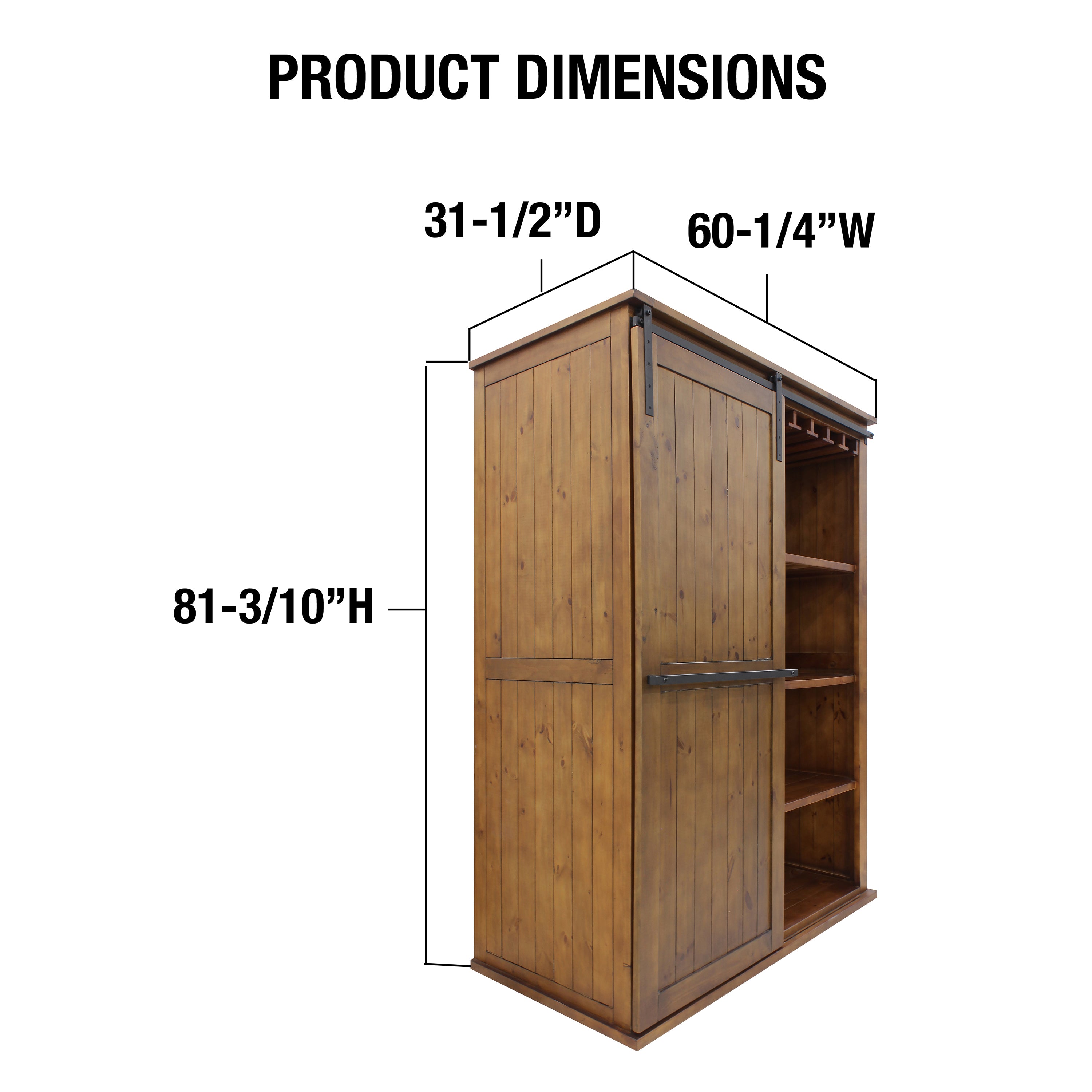 Vinotemp Rustic Wood Wine Cellar Cabinet with Sliding Barn Door, 60" x 81", in Golden Oak  VT-RUSTICAB2D