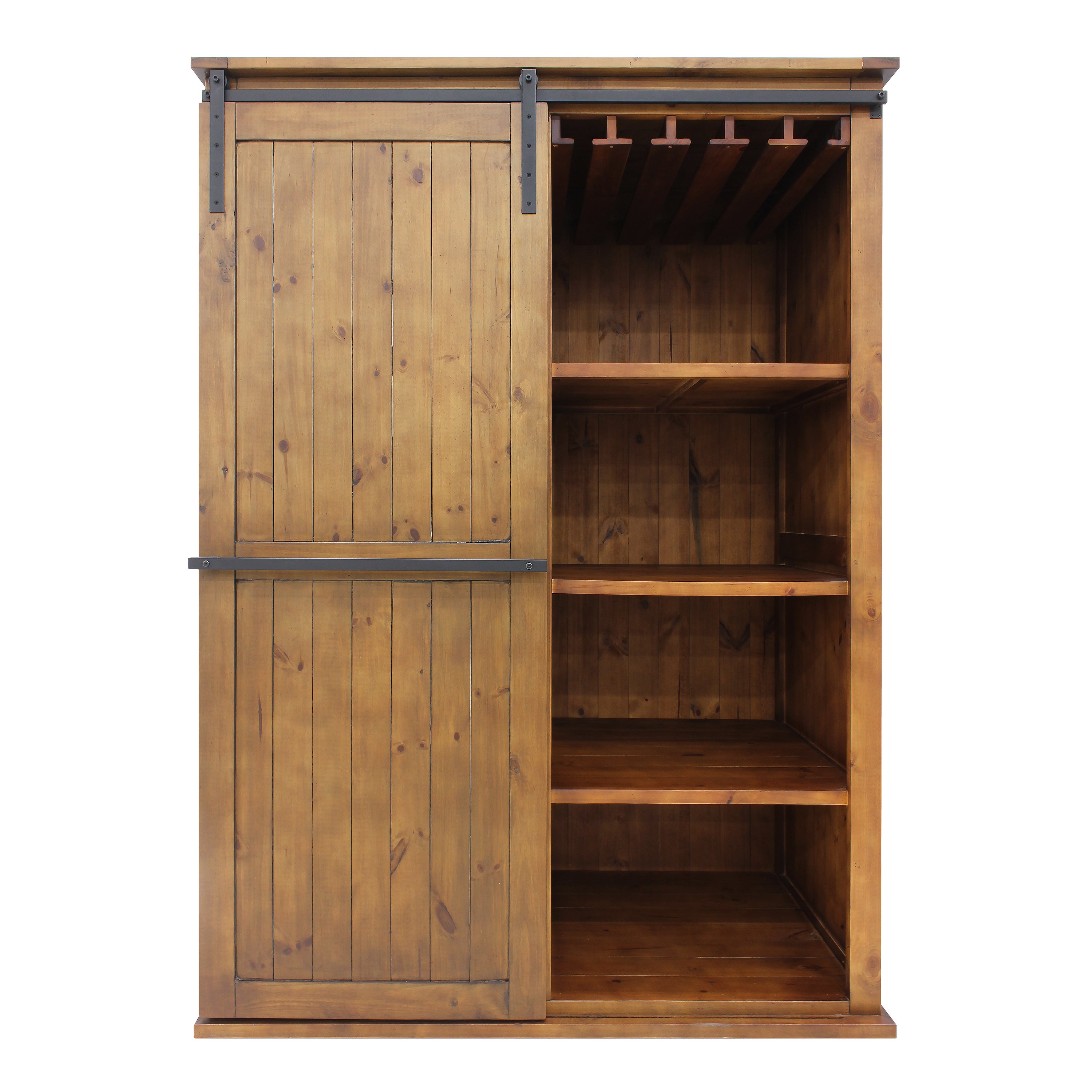 Vinotemp Rustic Wood Wine Cellar Cabinet with Sliding Barn Door, 60" x 81", in Golden Oak  VT-RUSTICAB2D