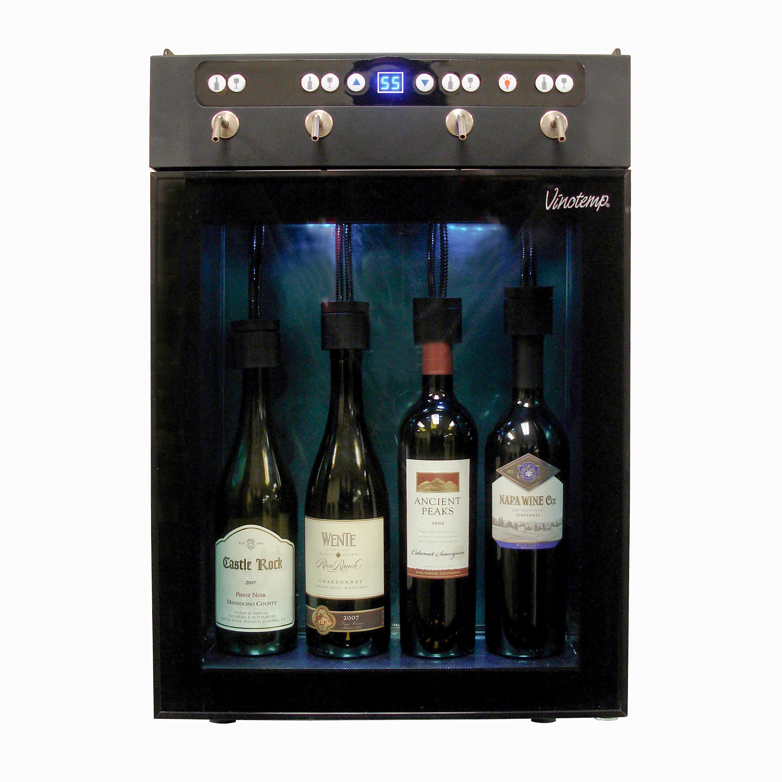 Vinotemp Wine Dispenser with Push Button Controls, 4 Bottle Capacity, in Black VT-WINEDISP4