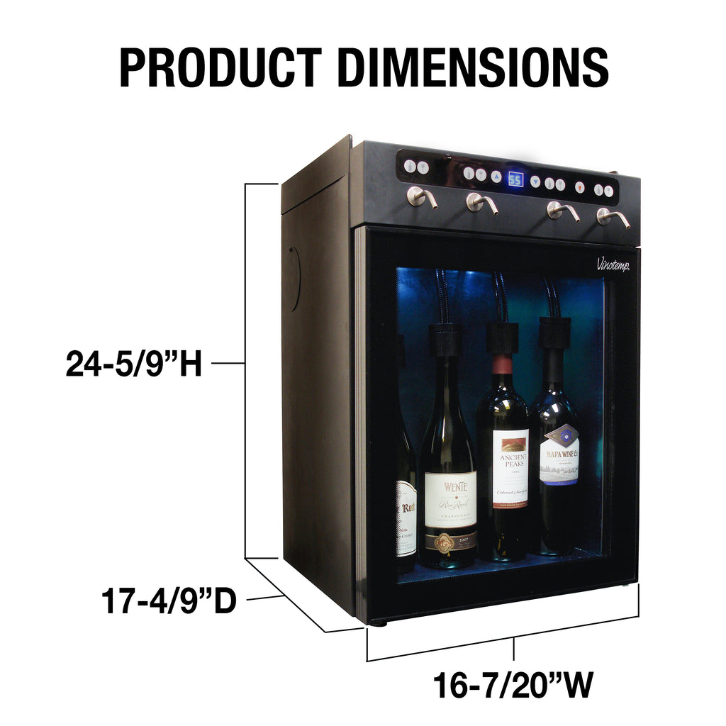 Vinotemp Wine Dispenser with Push Button Controls, 4 Bottle Capacity, in Black VT-WINEDISP4