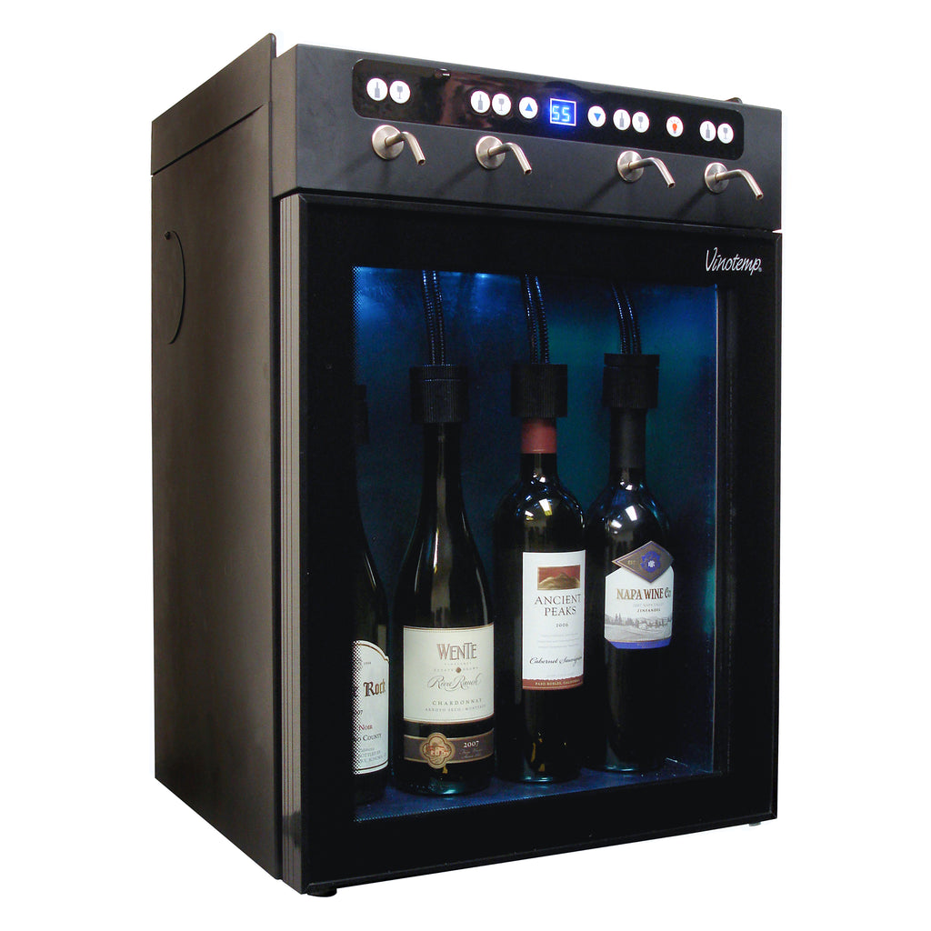 Vinotemp Wine Dispenser with Push Button Controls, 4 Bottle Capacity, in Black VT-WINEDISP4