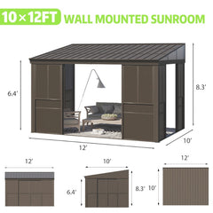 EROMMY 10 Ft. W x 12 Ft. D Wall Mounted Gazebo, All-Season Patio Gazebo Sunroom with Side Door XWG336BN