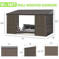 EROMMY 10 Ft. W x 14 Ft. D Wall Mounted Gazebo, All-Season Patio Gazebo Sunroom with Side Door XWG337BN