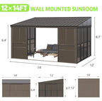 EROMMY 12 Ft. W x 14 Ft. D Wall Mounted Gazebo, All-Season Patio Gazebo Sunroom with Side Door XWG338BN