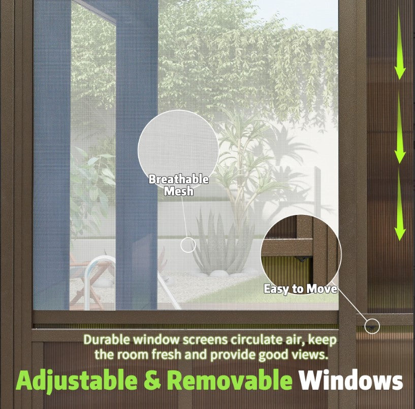 EROMMY 12 Ft. W x 14 Ft. D Wall Mounted Gazebo, All-Season Patio Gazebo Sunroom with Side Door XWG338BN