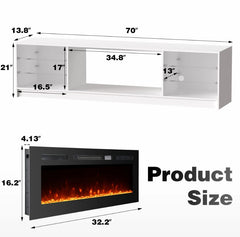 EROMMY 70 Inch TV Stand with Electric Fireplace for TVs Up to 70 Inch – White WQHM-020WH-A-WQHM-020BK-B-SP-EY-US