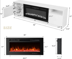 EROMMY 70 Inch Modern TV Stand with Fireplace for TVs Up to 80 Inch - White WQHM-026WH-A1-WQHM-026WH-B-SP-EY-US