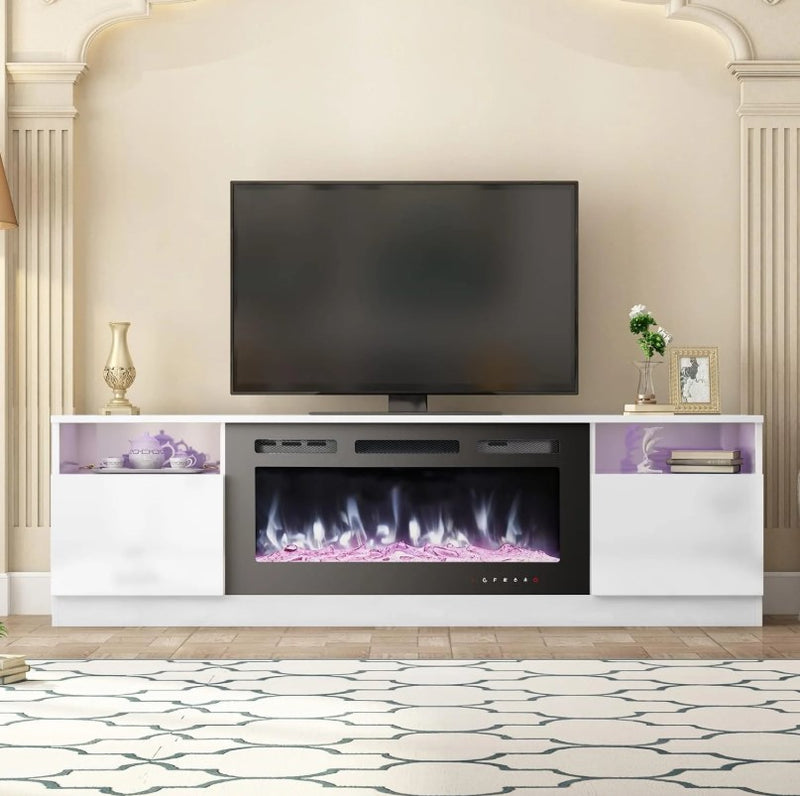 EROMMY 70 Inch Modern TV Stand with Fireplace for TVs Up to 80 Inch - White WQHM-026WH-A1-WQHM-026WH-B-SP-EY-US