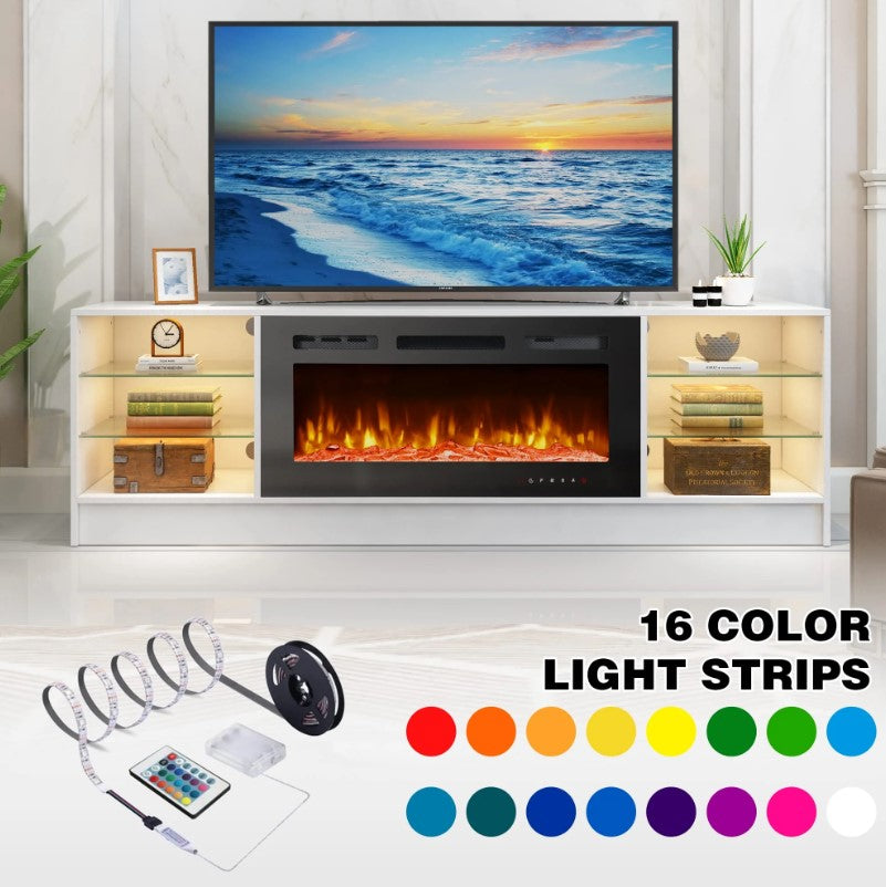 EROMMY 70 Inch TV Stand with Electric Fireplace for TVs Up to 70 Inch – White WQHM-020WH-A-WQHM-020BK-B-SP-EY-US