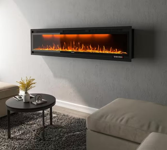 Casainc 76.43'' W Wall Mounted and Recessed Electric Fireplace with Multicolor Flame, Timer, Remote Control VL-BI74